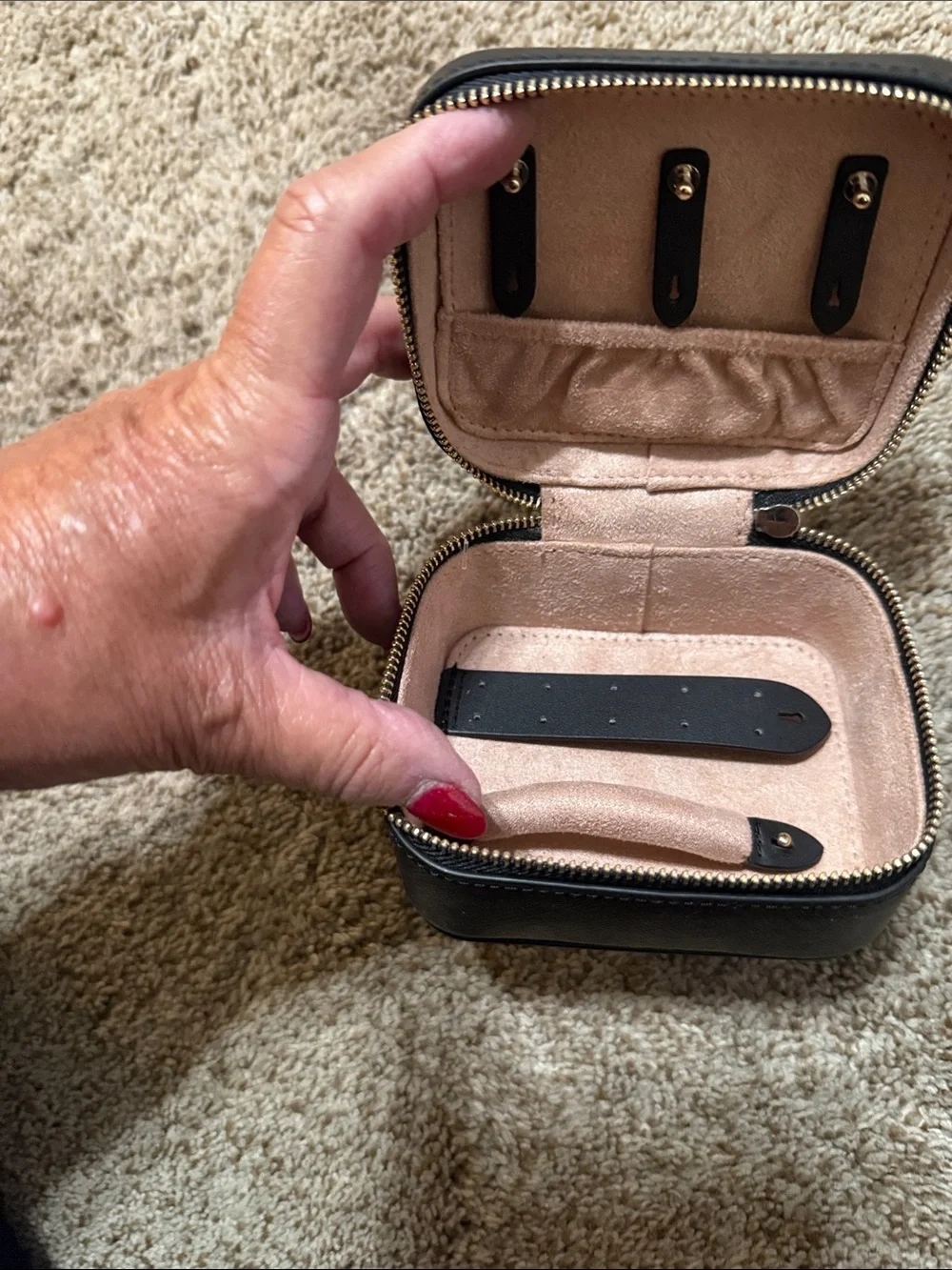 kate spade black jewelry travel case with gold logo